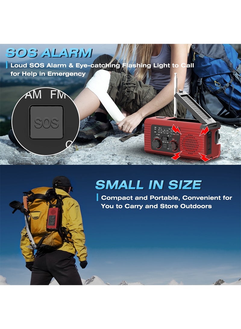 Emergency Radio Hand Crank Radio USB Charged Portable Power Bank with Solar Charging SOS Alarm AM/FM/NOAA Rdios 180° Rotate Reading Lamp LED Flashlight for Camping Home Outdoor Emergency - Image 2