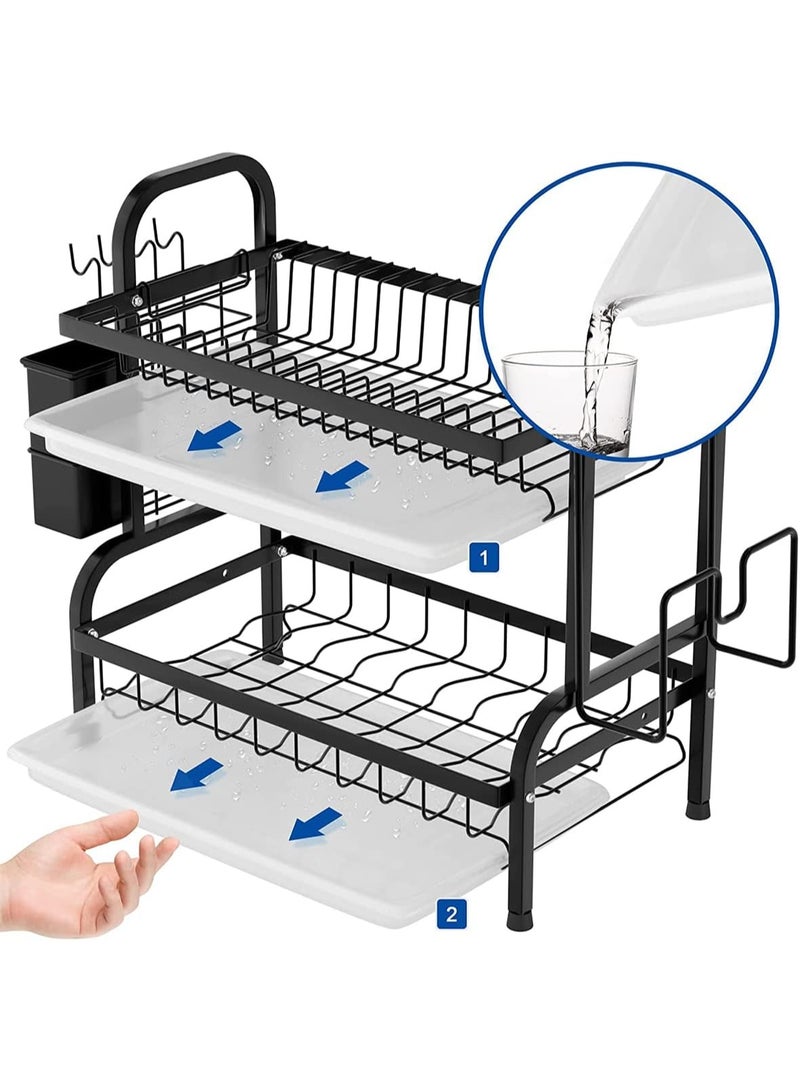 كيمايا رف تجفيف الأطباق من طبقتين مع حامل أدوات المائدة ولوح التقطيع، منظم مطبخ كبير السعة مع صينية تصريف، مصنوع من الفولاذ المقاوم للصدأ (أسود) - Image 5