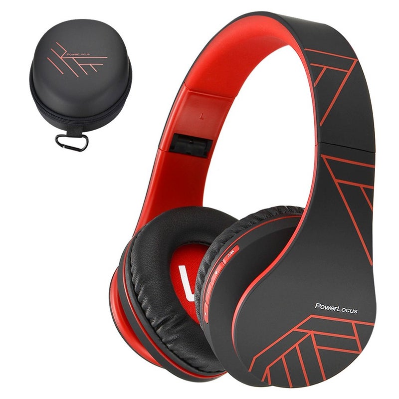 PowerLocus Bluetooth Over-Ear Headphones, Wireless Stereo Foldable Headphones Wireless and Wired Headsets with Built-in Mic, Micro SD/TF, FM for iPhone/Samsung/iPad/PC (Black/Red) - Image 1