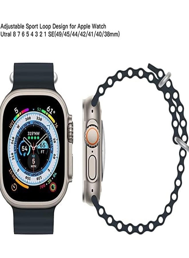 Generic - Ultra Strap Compatible with Apple Watch Strap 49mm 45mm 44mm 42mm, Soft Loop Silicone Straps with Buckle Designed for Apple Watch Ultra Series 8 7 SE 6 5 4 3 2 1 - Black - Image 1