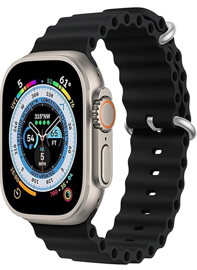Generic - Ultra Strap Compatible with Apple Watch Strap 49mm 45mm 44mm 42mm, Soft Loop Silicone Straps with Buckle Designed for Apple Watch Ultra Series 8 7 SE 6 5 4 3 2 1 - Black - Image 1