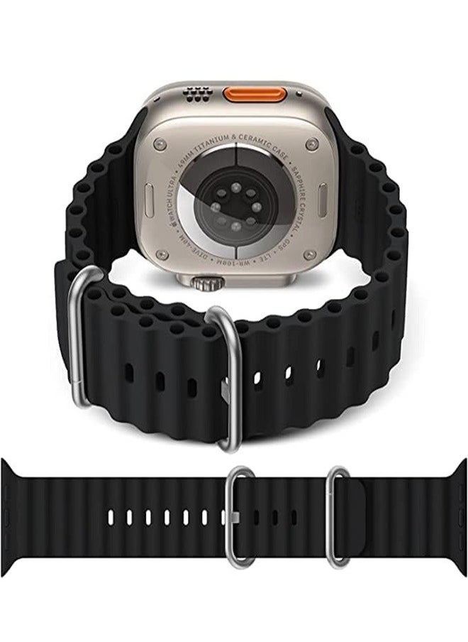 Generic - Ultra Strap Compatible with Apple Watch Strap 49mm 45mm 44mm 42mm, Soft Loop Silicone Straps with Buckle Designed for Apple Watch Ultra Series 8 7 SE 6 5 4 3 2 1 - Black - Image 1