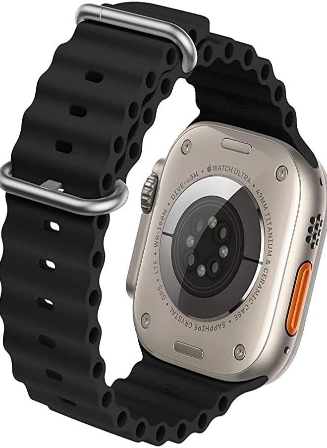 Generic - Ultra Strap Compatible with Apple Watch Strap 49mm 45mm 44mm 42mm, Soft Loop Silicone Straps with Buckle Designed for Apple Watch Ultra Series 8 7 SE 6 5 4 3 2 1 - Black - Image 1