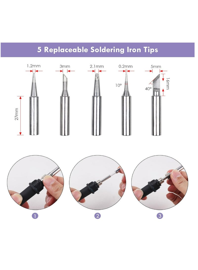 Soldering Iron Kit, Sondiko 60W Welding Iron Kit Electronics with On-Off Switch  Adjustable Temperature, 5pcs Solder Tips, Soldering Iron Stand, Desoldering Pump, Tweezers, Solder Wire, Carry Bag - Image 5