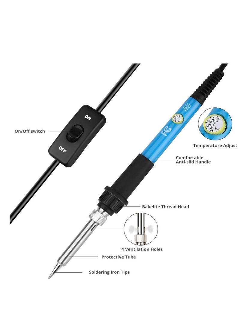 Soldering Iron Kit, Sondiko 60W Welding Iron Kit Electronics with On-Off Switch  Adjustable Temperature, 5pcs Solder Tips, Soldering Iron Stand, Desoldering Pump, Tweezers, Solder Wire, Carry Bag - Image 2