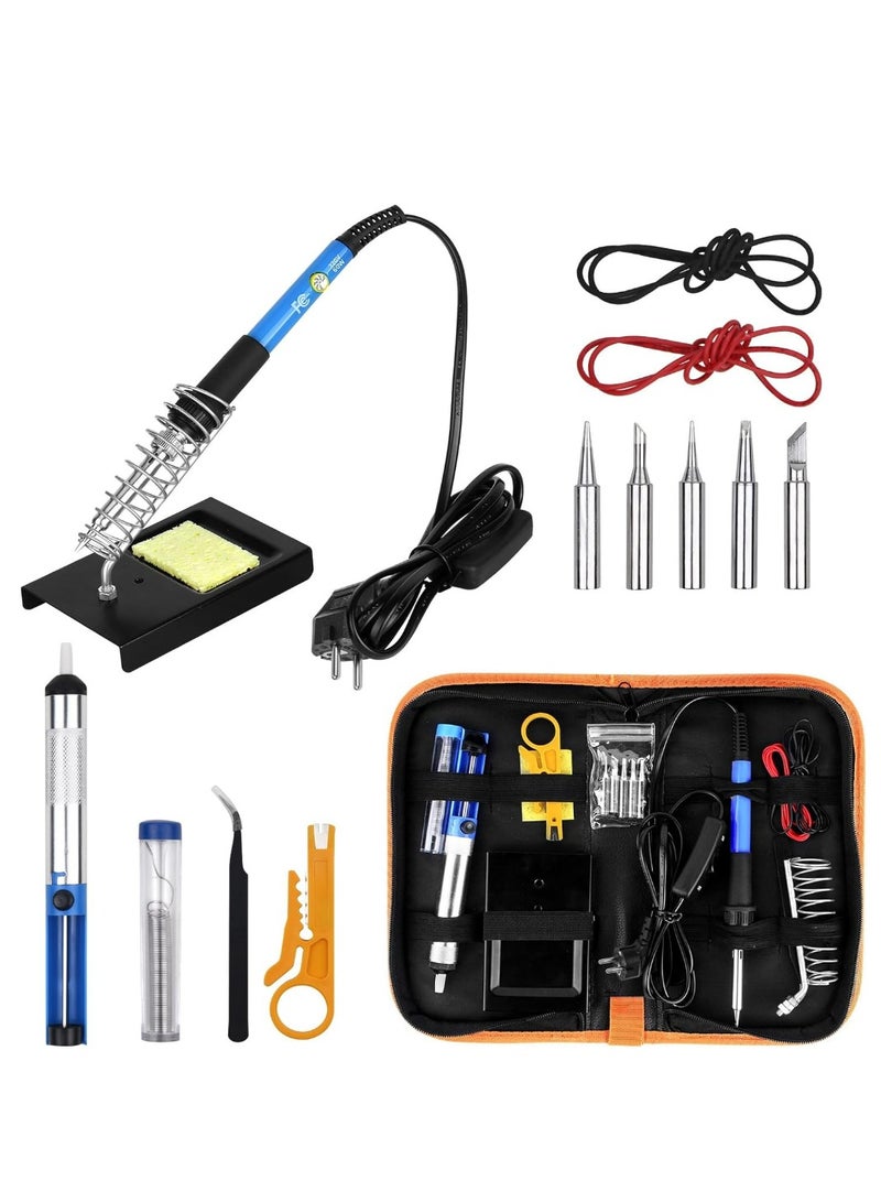 Soldering Iron Kit, Sondiko 60W Welding Iron Kit Electronics with On-Off Switch  Adjustable Temperature, 5pcs Solder Tips, Soldering Iron Stand, Desoldering Pump, Tweezers, Solder Wire, Carry Bag - Image 1