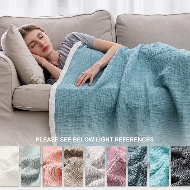 SE SOFTEXLY بطانية قطنية من نوع موسلين من SE SOFTEXLY، مكونة من 100% قطن، مقاس كبير (80" x 90")، لونها أزرق فاتح، مناسبة لجميع المواسم، خفيفة الوزن وناعمة جدًا. - Image 5