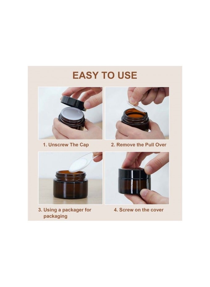 6 Pack 50ml Amber Glass Cream Jars with Lids and Spatulas – Refillable Cosmetic Containers for Skincare, Lotion, Face Creams, Travel Storage - Image 3