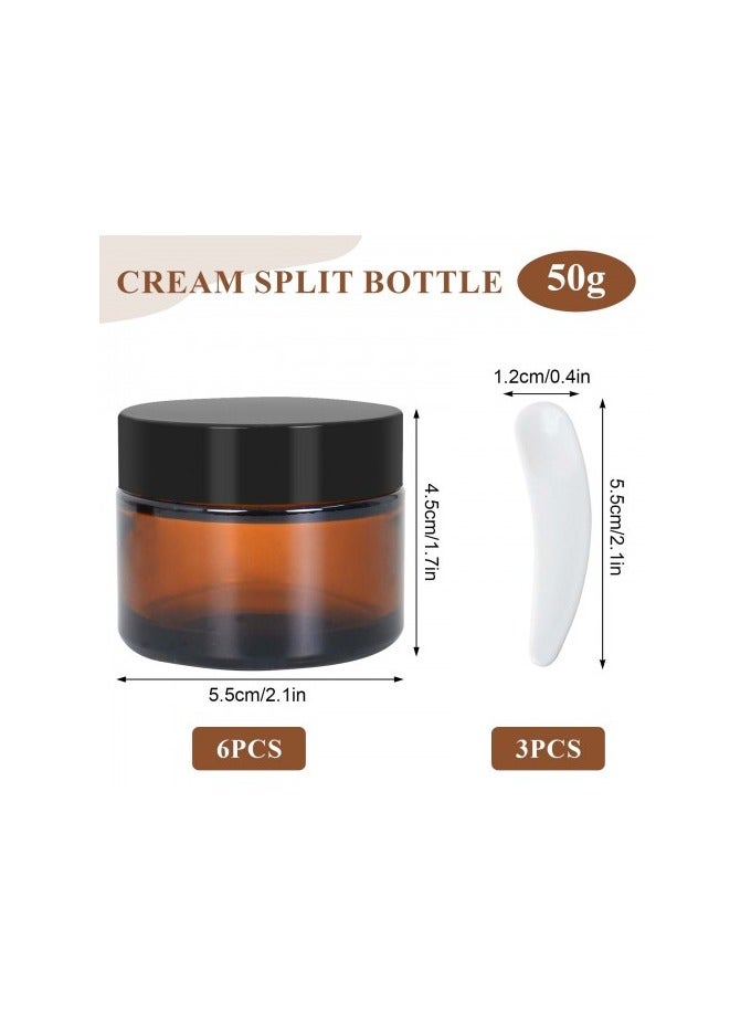 6 Pack 50ml Amber Glass Cream Jars with Lids and Spatulas – Refillable Cosmetic Containers for Skincare, Lotion, Face Creams, Travel Storage - Image 2