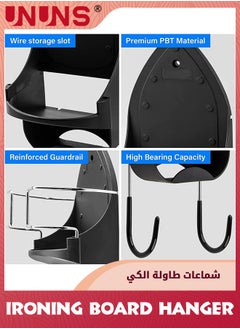 UNUNS Ironing Board Hanger,15cm Width Ironing Board Wall Mount,Iron Board Hanger Wall Mount With Heat Resistant Iron Rack And Hooks,Ironing Board Rack For Home Bathroom Cabinet Laundry Room,Black  - Image 2