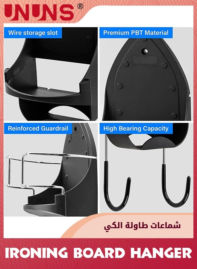 UNUNS حامل لوح الكي، حامل لوح الكي بعرض 15 سم، حامل لوح الكي مثبت على الحائط مع رف مكواة مقاوم للحرارة وخطافات، حامل لوح الكي للمنزل أو خزانة الحمام أو غرفة الغسيل، أسود  - Image 2
