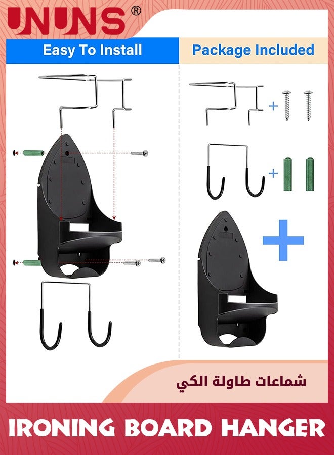 UNUNS حامل لوح الكي، حامل لوح الكي بعرض 15 سم، حامل لوح الكي مثبت على الحائط مع رف مكواة مقاوم للحرارة وخطافات، حامل لوح الكي للمنزل أو خزانة الحمام أو غرفة الغسيل، أسود  - Image 3