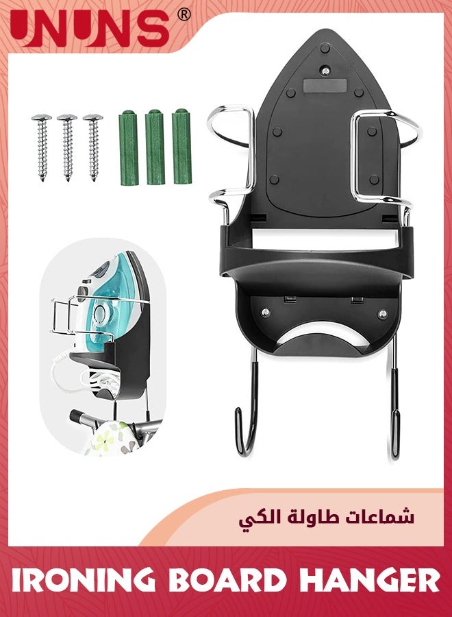 UNUNS حامل لوح الكي، حامل لوح الكي بعرض 15 سم، حامل لوح الكي مثبت على الحائط مع رف مكواة مقاوم للحرارة وخطافات، حامل لوح الكي للمنزل أو خزانة الحمام أو غرفة الغسيل، أسود  - Image 1