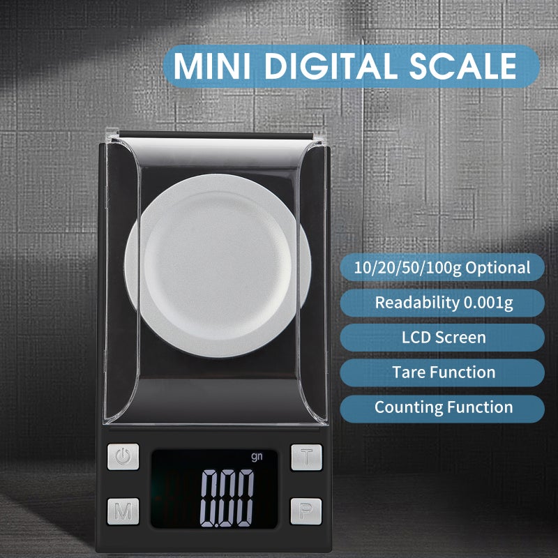 ميزان جيب رقمي 10 جم / 0.001 جم، ميزان محمول للخواتم/المساحيق/الأعشاب الصغيرة مع 6 وحدات/شاشة LCD/وظيفة التخفيض العشوائي والحساب - Image 2