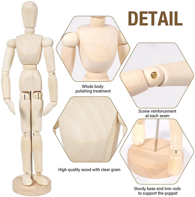 Schmidt Artists Wooden Manikin, Mini Jointed Mannequin, Drawing Wooden Human Figure 5.5 inches Tall - Image 4
