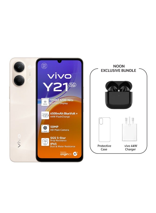 vivo Y21 5G AI Dual SIM Gold 4GB RAM 128GB With Exclusive TWS (Charger and Case Inside Phone Box) - Middle East Version - Image 1