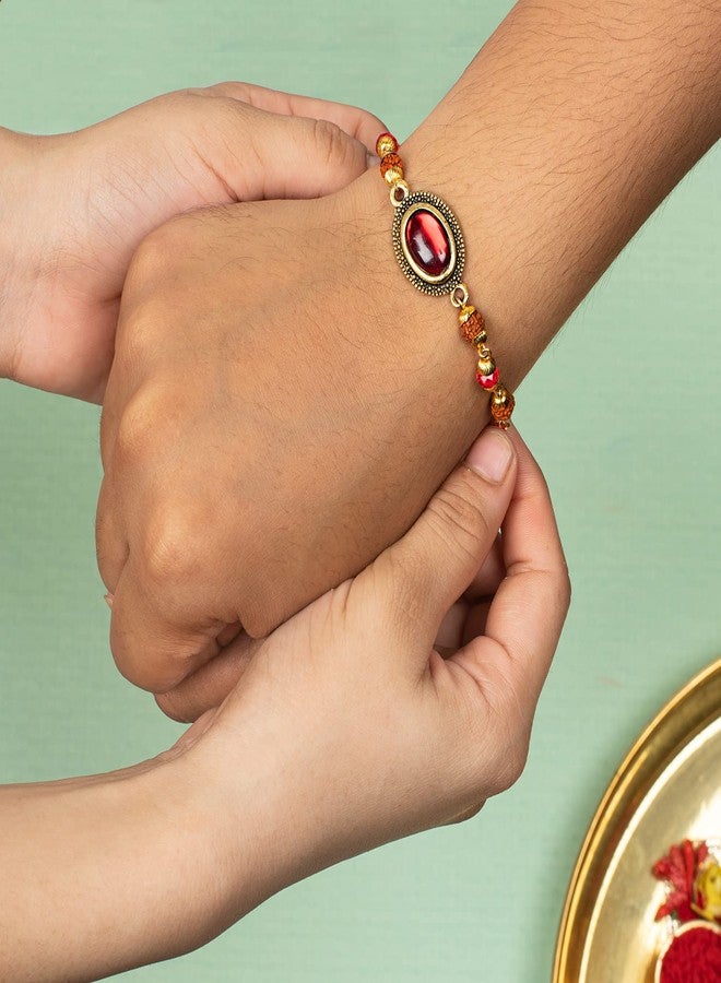 Kaameri Bazaar Semi Precious Jade Stone Rakhi Roli Chawal in a Gift Box - Image 3