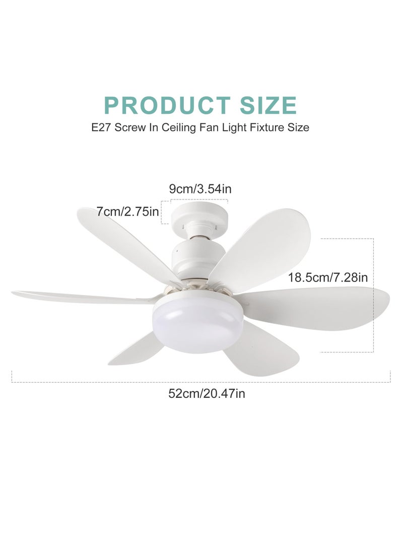 Screw in Ceiling Fan Light E27 Socket with Remote Control LED Lamp Small Fans for Bedroom ∅52 cm 3 Speeds 3 Colors White - pzsku/Z23FD3BD1A3EB90795AADZ/45/_/1721894521/444eefdb-c7fb-47a9-910c-52385ef6c7d4