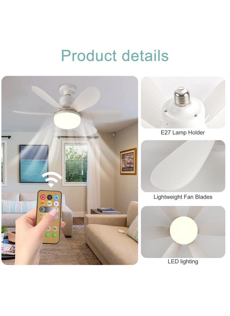 Screw in Ceiling Fan Light E27 Socket with Remote Control LED Lamp Small Fans for Bedroom ∅52 cm 3 Speeds 3 Colors White - pzsku/Z23FD3BD1A3EB90795AADZ/45/_/1721894522/1027afaa-c566-4bf5-8402-89596283a285