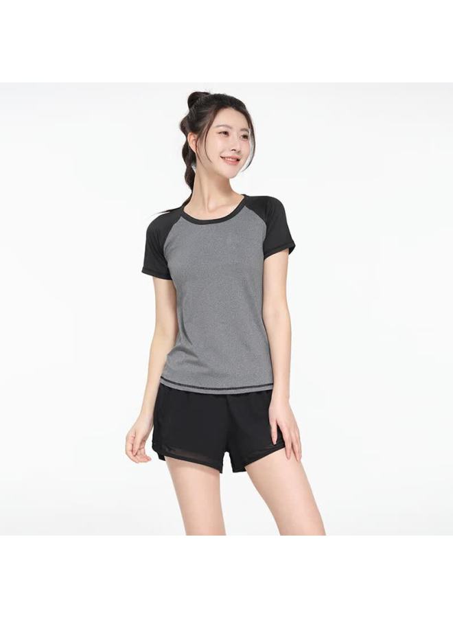 Fandimu Women's Sports Set, Yoga Training Outfit, Running Anti-exposure Fake Two-piece, High-elasticity Breathable Short-sleeve Shorts Fitness Wear - Image 2