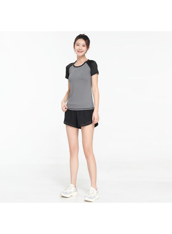 Fandimu Women's Sports Set, Yoga Training Outfit, Running Anti-exposure Fake Two-piece, High-elasticity Breathable Short-sleeve Shorts Fitness Wear - Image 3