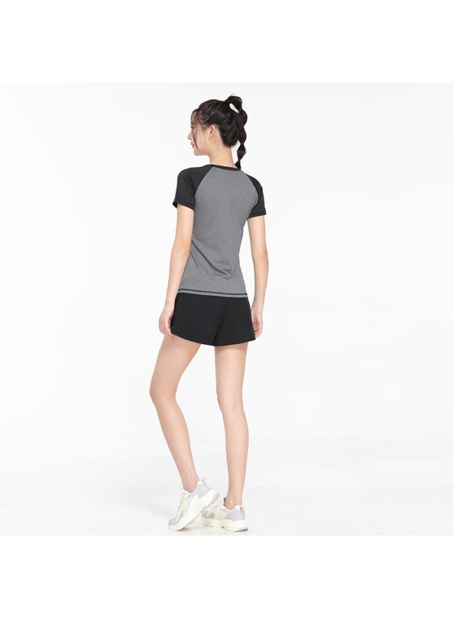 Fandimu Women's Sports Set, Yoga Training Outfit, Running Anti-exposure Fake Two-piece, High-elasticity Breathable Short-sleeve Shorts Fitness Wear - Image 5