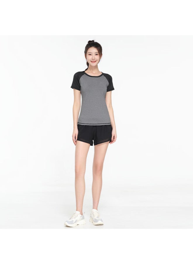 Fandimu Women's Sports Set, Yoga Training Outfit, Running Anti-exposure Fake Two-piece, High-elasticity Breathable Short-sleeve Shorts Fitness Wear - Image 4