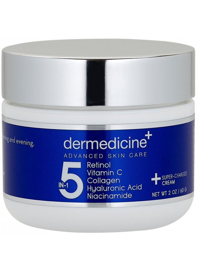 Dermedicine - 5 in 1 Retinol, Vitamin C, Collagen, Hyaluronic Acid and Niacinamide | Potent Face Cream which May Help Improve Appearance of Fine Lines and Wrinkles and Reduce Appearance of Dark Spots | 2 oz / 60ml - Image 1