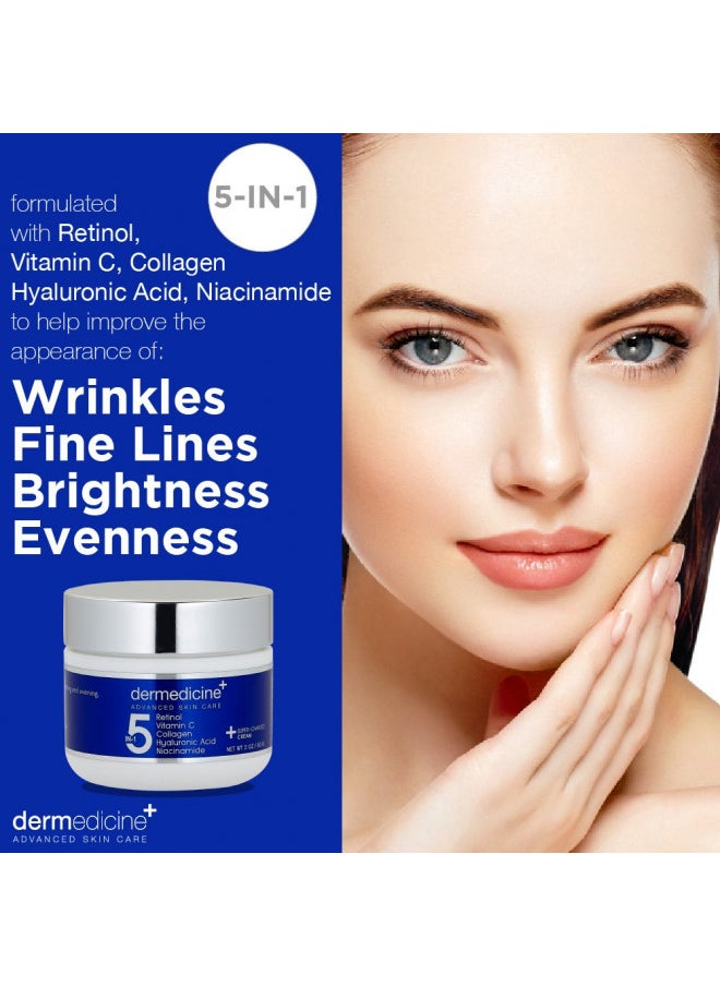 Dermedicine - 5 in 1 Retinol, Vitamin C, Collagen, Hyaluronic Acid and Niacinamide | Potent Face Cream which May Help Improve Appearance of Fine Lines and Wrinkles and Reduce Appearance of Dark Spots | 2 oz / 60ml - Image 1