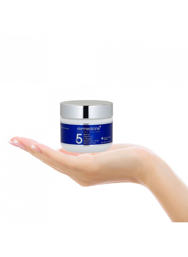Dermedicine - 5 in 1 Retinol, Vitamin C, Collagen, Hyaluronic Acid and Niacinamide | Potent Face Cream which May Help Improve Appearance of Fine Lines and Wrinkles and Reduce Appearance of Dark Spots | 2 oz / 60ml - Image 1