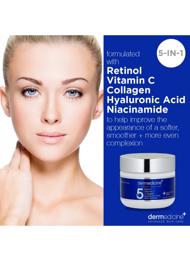 Dermedicine - 5 in 1 Retinol, Vitamin C, Collagen, Hyaluronic Acid and Niacinamide | Potent Face Cream which May Help Improve Appearance of Fine Lines and Wrinkles and Reduce Appearance of Dark Spots | 2 oz / 60ml - Image 1