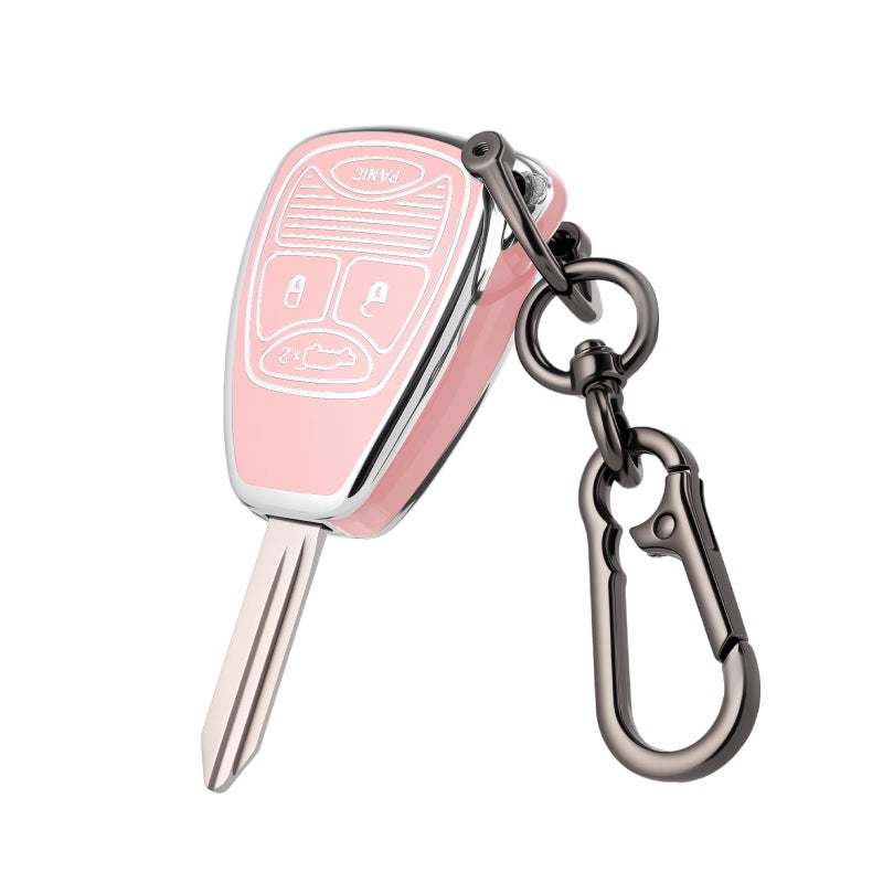 CHATYYD Key fob Cover for Jeep with KeychainSoft TPU Car Key Cover Case for Jeep Liberty 20052012 Wrangler Compass Patriot 20072017 Accessories Pink - Image 3