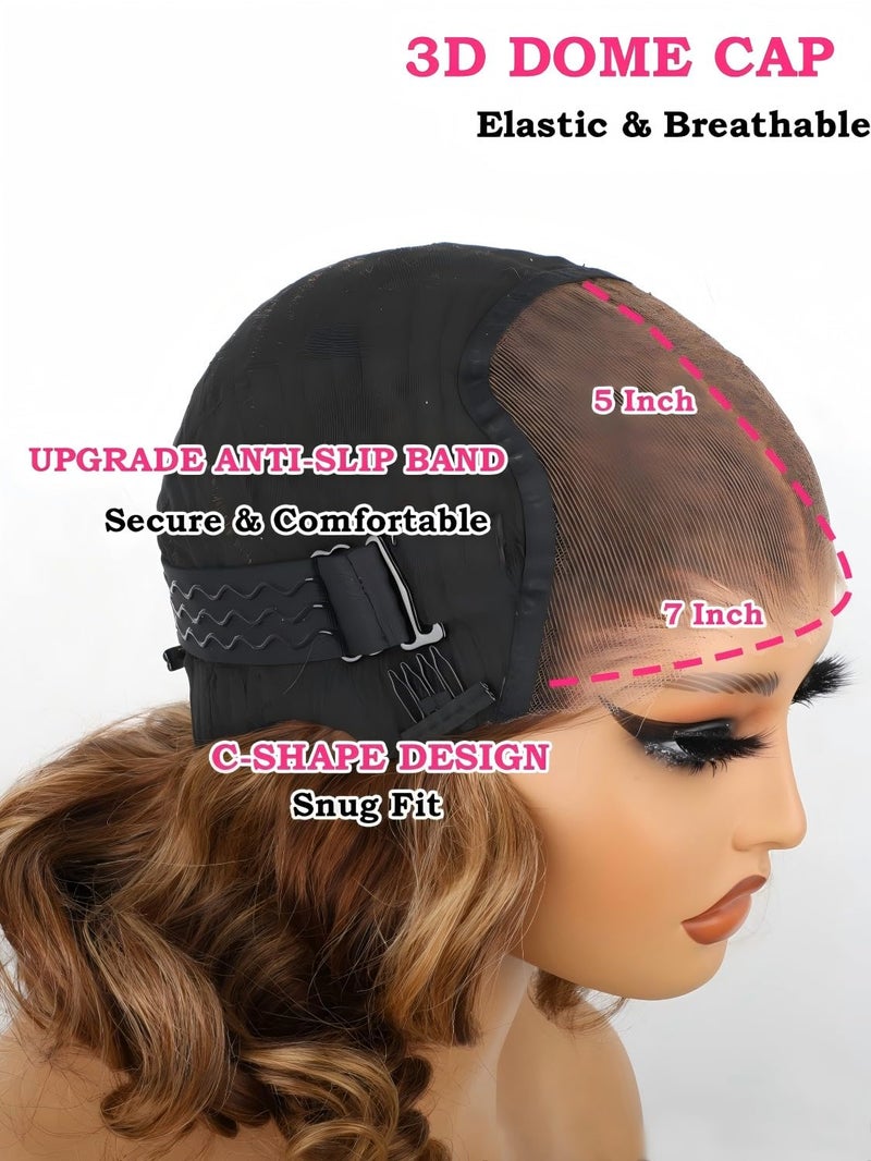 ISEE Wear Go Glueless Wigs Human Hair Pre Plucked Pre Cut Short Bob Body Wave Lace Front Wigs Human Hair for Women Upgraded Glueless Bob Wig 7x5 HD Lace Closure Wigs (Highlight Ombre, 12 Inch) - Image 4