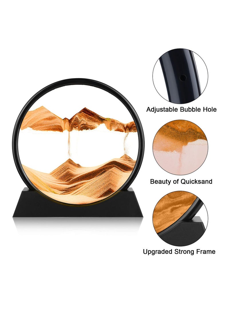 هاهاهاي رمل متحرك مقاس 7 بوصة، صورة فنية ثلاثية الأبعاد للساعة الرملية، إطار دائري مناظر طبيعية لرمال البحر العميق، منظر طبيعي للحركة، رسم رملي متدفق للاسترخاء على سطح المكتب ديكور المنزل والمكتب - Image 4