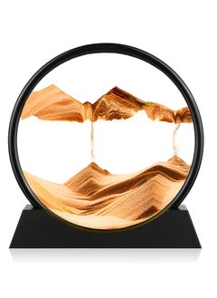 HaHaHai 3D Deep-sea Sand Painting Art Landscape Home Decoration Desktop, Round Frame Deep Sea Sandscapes Motion Display Landscape, 7inch Moving Sand, Dynamic Sand Art Motion, Flowing Sand Painting Yellow  - Image 1