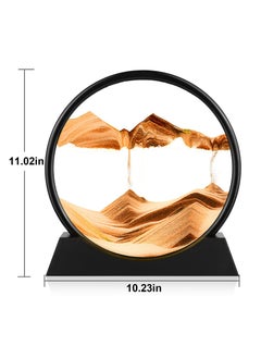 HaHaHai 3D Deep-sea Sand Painting Art Landscape Home Decoration Desktop, Round Frame Deep Sea Sandscapes Motion Display Landscape, 7inch Moving Sand, Dynamic Sand Art Motion, Flowing Sand Painting Yellow  - Image 2