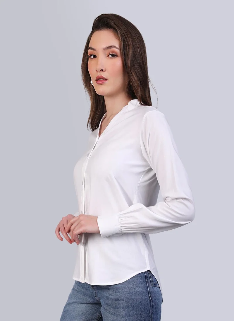 Urbano Fashion  Urbano Fashion Women's White Modal Viscose Full Sleeve Regular Fit Casual Solid Shirt with Mandarin Collar for Women | Best Price UAE