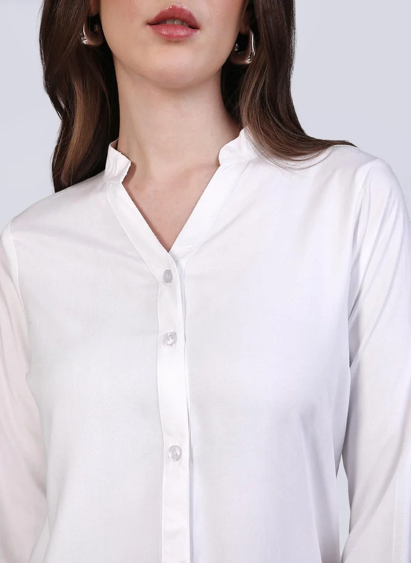Urbano Fashion  Urbano Fashion Women's White Modal Viscose Full Sleeve Regular Fit Casual Solid Shirt with Mandarin Collar for Women | Best Price UAE