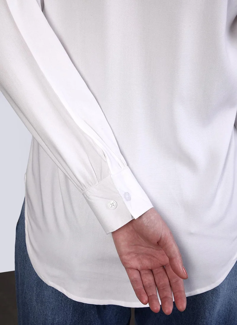Urbano Fashion  Urbano Fashion Women's White Modal Viscose Full Sleeve Regular Fit Casual Solid Shirt with Mandarin Collar for Women | Best Price UAE