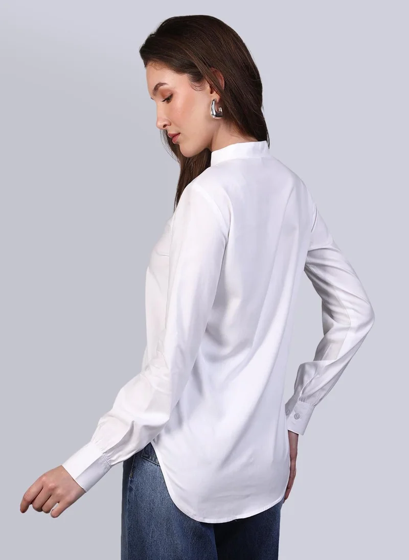 Urbano Fashion  Urbano Fashion Women's White Modal Viscose Full Sleeve Regular Fit Casual Solid Shirt with Mandarin Collar for Women | Best Price UAE