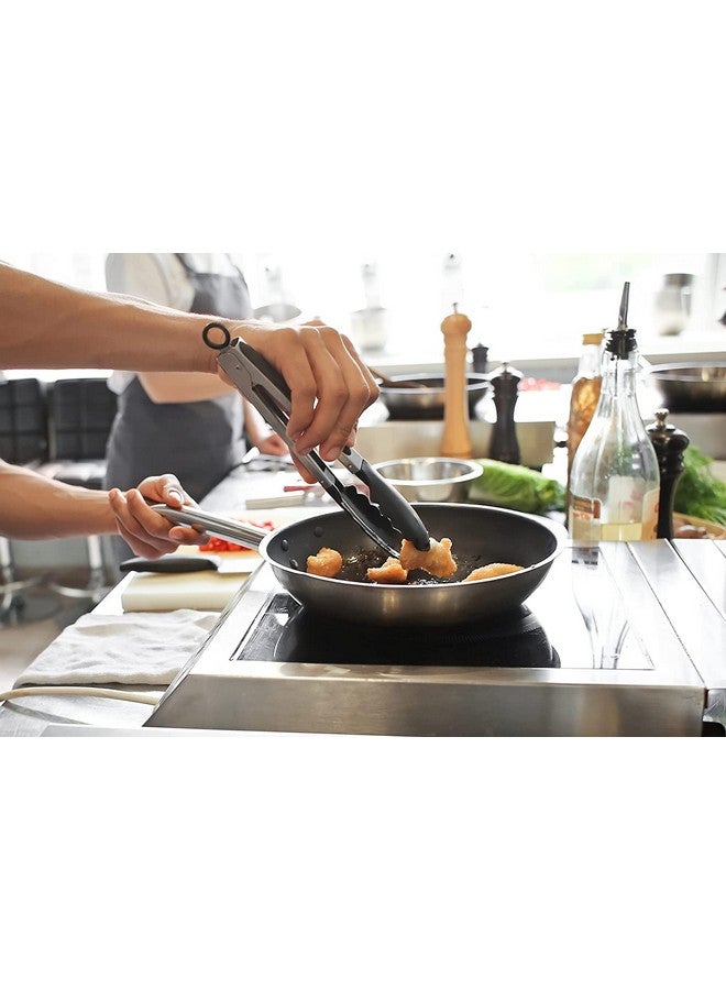 PLENARO Set of 3 Stainless Steel Food Tongs with Silicone Tips, 3 Types Heavy Duty Non-Stick Clamp Clip for Kitchen BBQ Cooking Grilling Buffet Noodles Salad Steak (Black) - Image 3