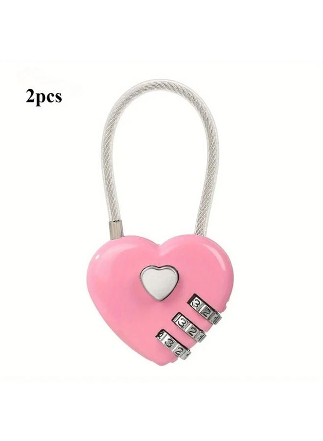 قفل معدني وردي على شكل قلب برمز مكون من 3 أرقام (قطعتان) للحقائب والشنط - Image 1