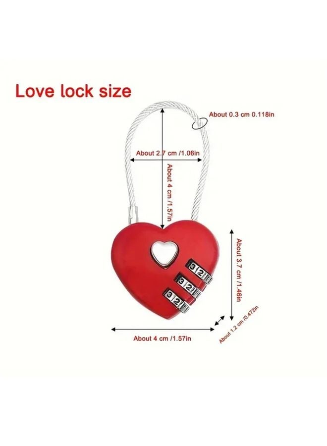 قفل معدني وردي على شكل قلب برمز مكون من 3 أرقام (قطعتان) للحقائب والشنط - Image 4