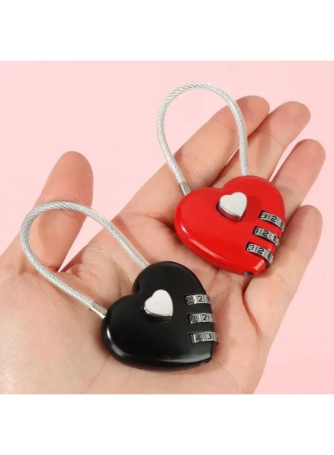 قفل معدني وردي على شكل قلب برمز مكون من 3 أرقام (قطعتان) للحقائب والشنط - Image 2