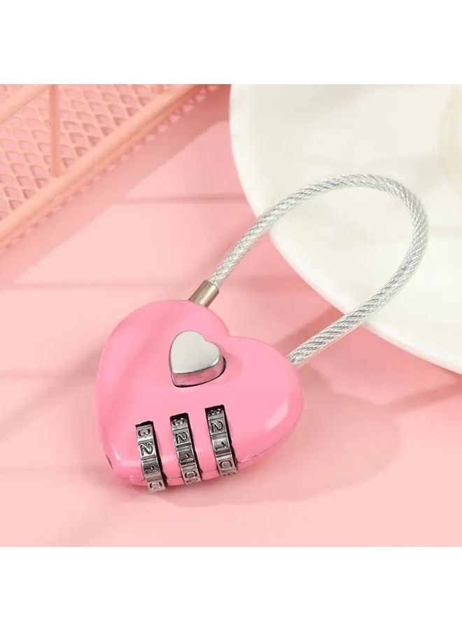 قفل معدني وردي على شكل قلب برمز مكون من 3 أرقام (قطعتان) للحقائب والشنط - Image 3