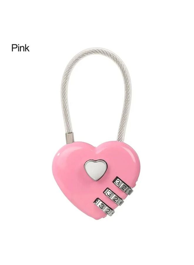 قفل معدني وردي على شكل قلب برمز مكون من 3 أرقام (قطعتان) للحقائب والشنط - Image 5