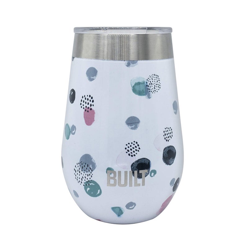 BUILT 12 Ounce Double Wall Stainless Steel Wine Tumbler with Lid Dots 5270079