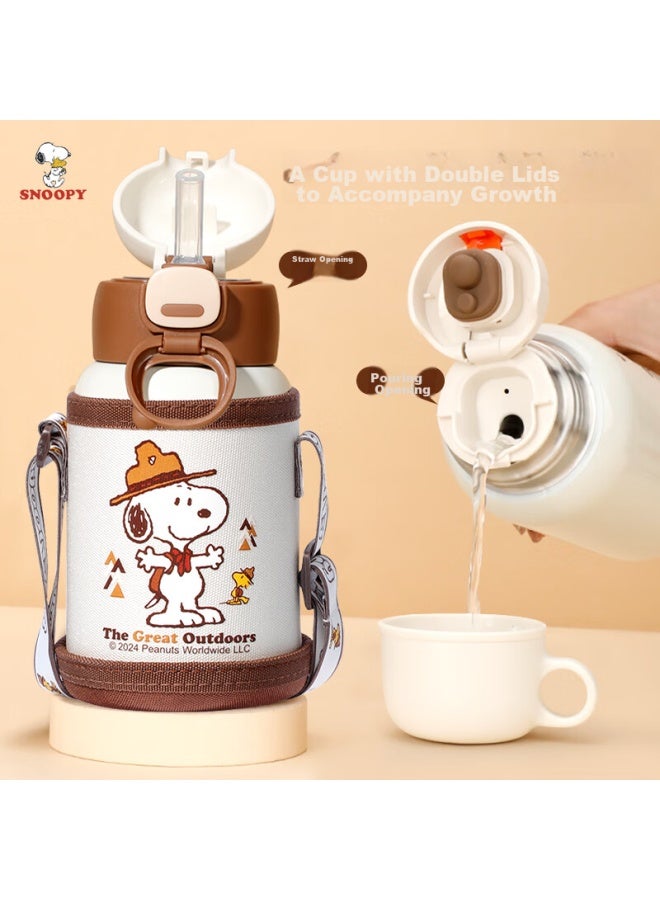 Snoopy Children's Insulated Cup With Straw, Dual-use For Pouring Water, Student Water Bottle, 316 Stainless Steel With Cup Sleeve, Water Bottle Cup 500ml Blue - Image 2