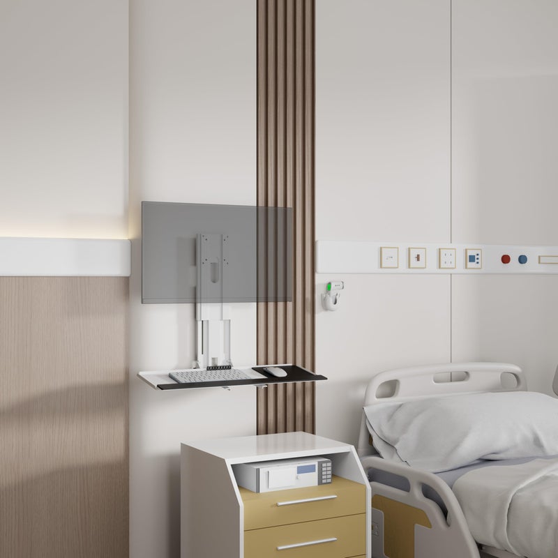 Mount Plus MED01 Medical Monitor and Keyboard Wall Mount For 17" to 32" Display with Height Adjustable Standing Keyboard Tray | Wide Platform with Mouse Pad | Wall Mount Scanner Holder - Image 5