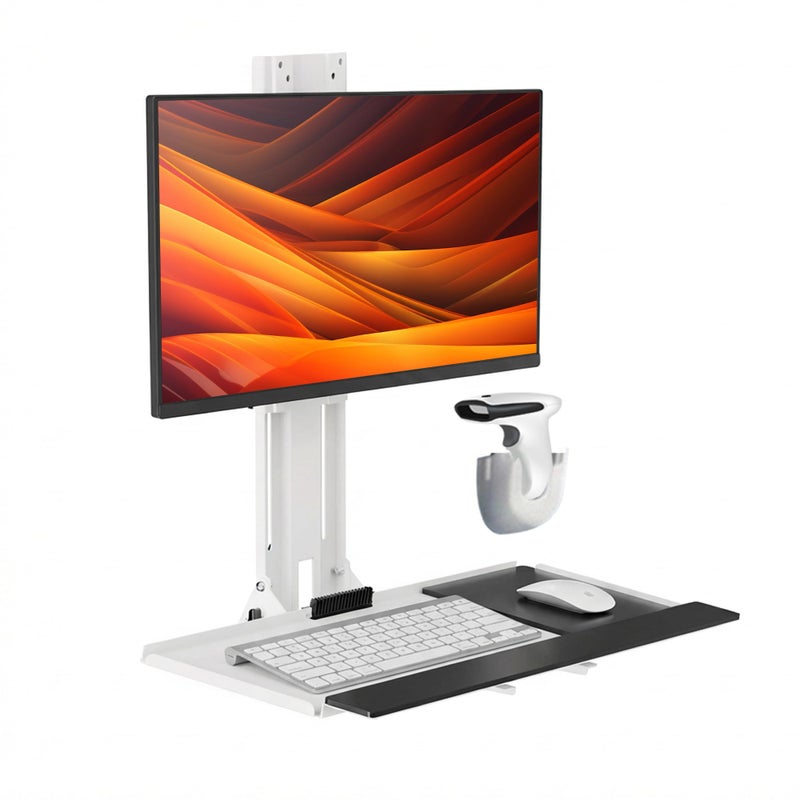 Mount Plus MED01 Medical Monitor and Keyboard Wall Mount For 17" to 32" Display with Height Adjustable Standing Keyboard Tray | Wide Platform with Mouse Pad | Wall Mount Scanner Holder - Image 1